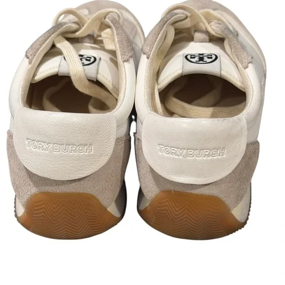 Tory Burch Hank Sneaker Snow White Beige Suede Leather Lace Up Women 9.5 - Picture 6 of 12
